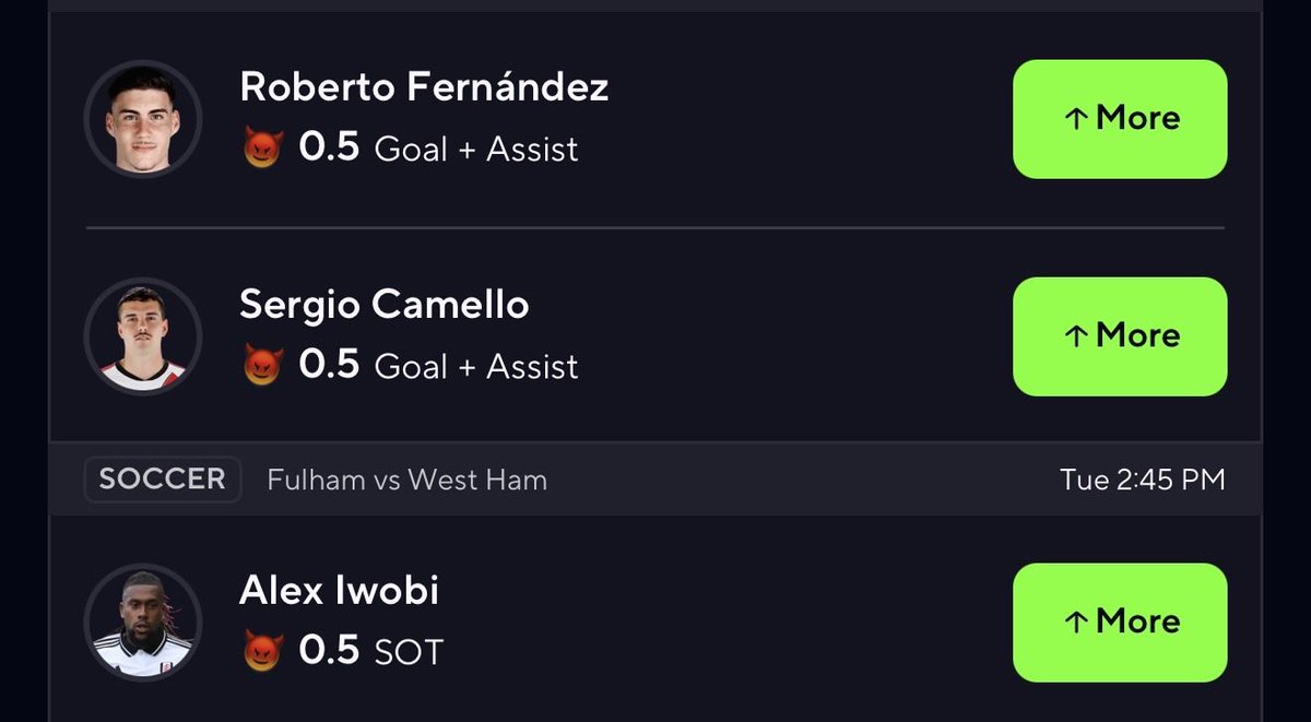 gels_1go's tweet photo. SOCCER ⚽ GAMES TODAY

POTD Prizepicks 🔥

Robert  Fernandez over 0.5 Goal+Assist 
Sergio  Camello over 0.5 Goal+Assist 
Alex  Iwobi over 0.5 SOT 

My Best Parlay On Discord Link On My Bio 🔥 

⚽🔥⚽ https://t.co/pagty9K9bN