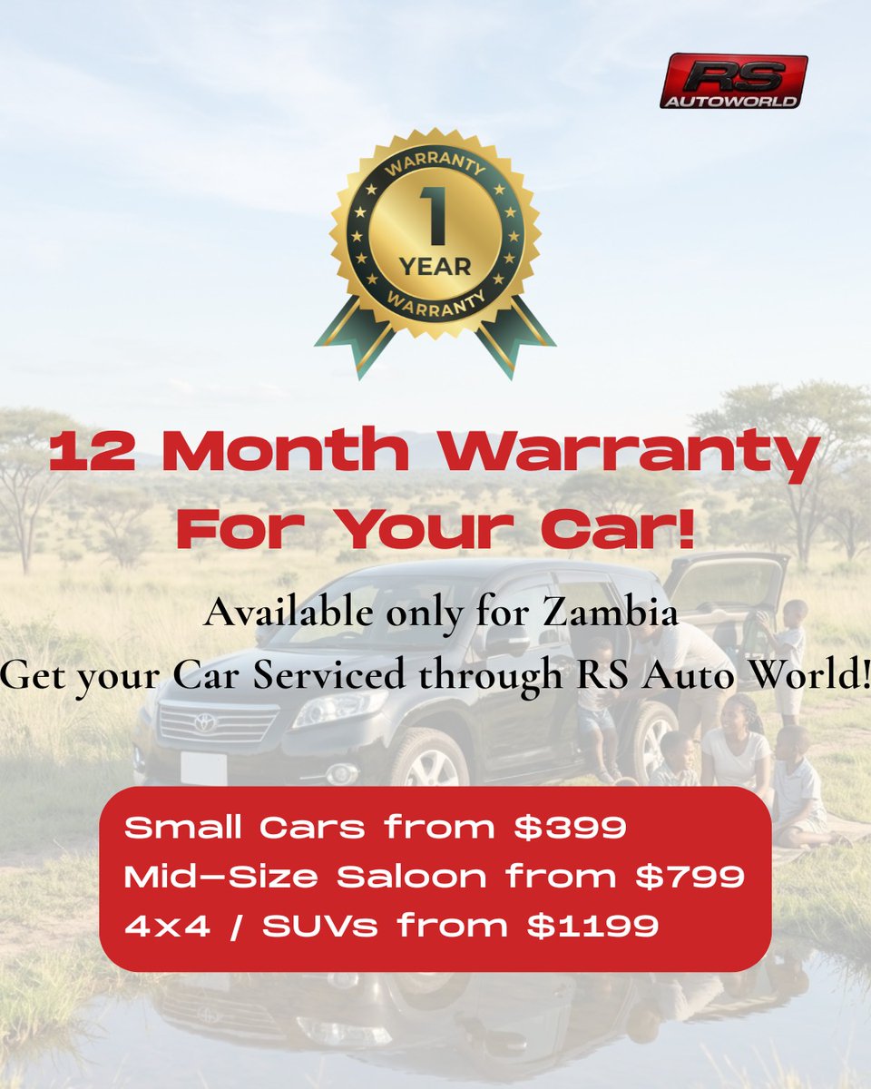 willithomp56191's tweet photo. Extra peace of mind for drivers in Zambia. RS AutoWorld service cover starts at $399, with sedan plans from $799 and SUV/4x4 plans from $1, 199. Contact us on WhatsApp to get your vehicle covered. https://t.co/ec32JErN4Z