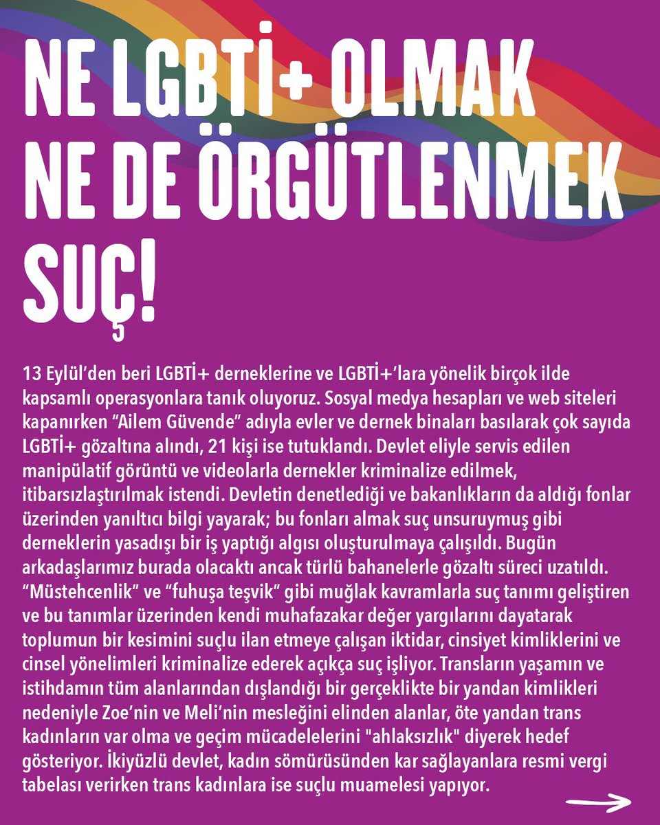aralikfeminist2's tweet photo. LGBTİ+’ları hedef alan saldırılara karşı bugün Çağlayan Adliyesi önünde yapmak istediğimiz basın açıklaması polis saldırısıyla engellendi; kadınlar, lubunyalar ve emek-demokrasi güçlerinden çok sayıda arkadaşımız gözaltına alındı.

Engellenen basın açıklamamızı paylaşıyoruz.👇 https://t.co/hVwdVpUjGm