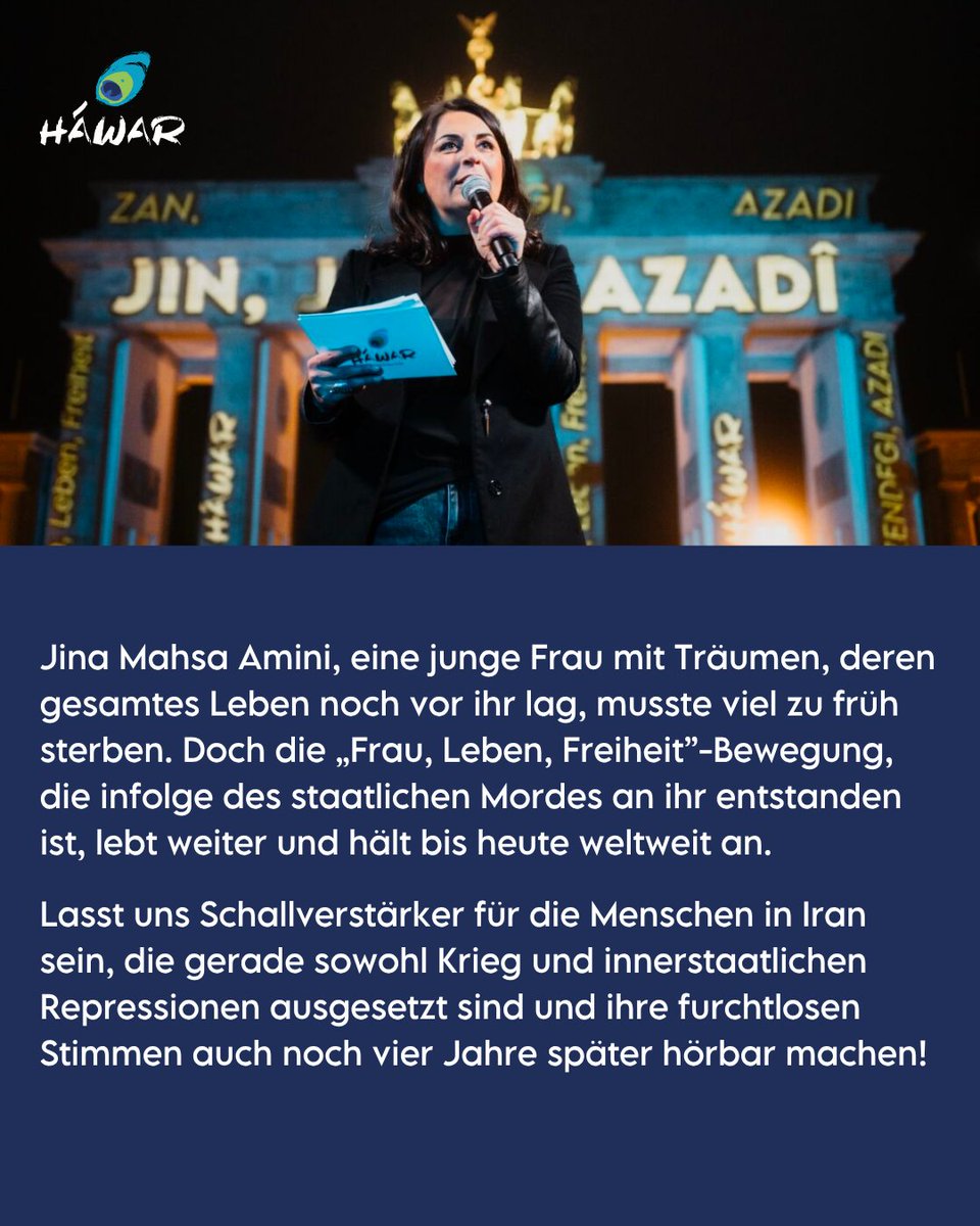 HawarHelp's tweet photo. Jina Mahsa Amini, eine junge Frau mit Träumen, deren gesamtes Leben noch vor ihr lag, musste viel zu früh sterben. Doch die „Frau, Leben, Freiheit”-Bewegung, die infolge des staatlichen Mordes an ihr entstanden ist, lebt weiter und hält bis heute weltweit an. https://t.co/kvzMrAP75Z