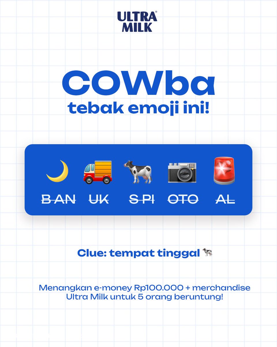 mymilk_id's tweet photo. Emoji-emoji ini kalau disusun jadi apa, ya? 🤔
Kalau udah tahu jawabannya, langsung spill di kolom komentar!

Cara ikutan:
- Follow @mymilk_id
- Tulis jawaban yang benar di kolom komentar
- Jangan lupa ajak 3 temanmu yang lain buat ikutan dan hastag #UltraMilk https://t.co/egAzduXKaI