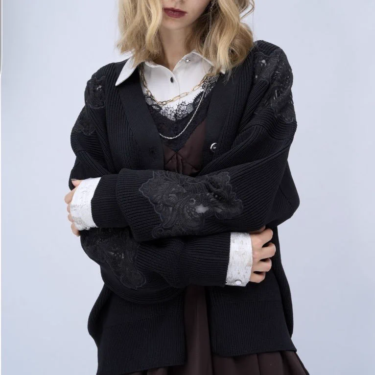 HARE BIGダメージZIPカーディガン BLACK BLACK ビッグ 毀損