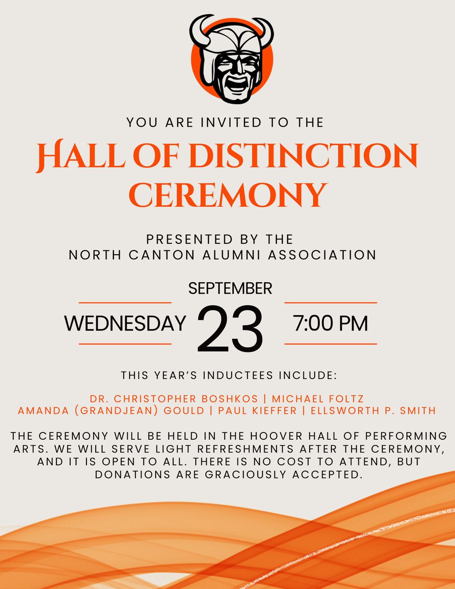 NorthCantonAlum's tweet photo. Hey Vikings!  Please join us on September 23 to honor our inductees! https://t.co/NgDGKd7XPA