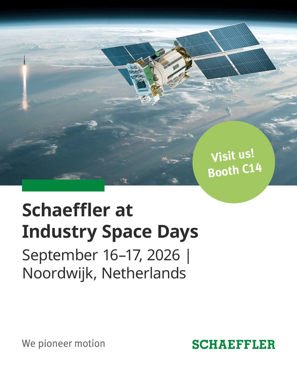 SchaefflerGroup's tweet photo. 🚀 We're heading to Industry Space Days 2026!
At Schaeffler, space is nothing new. With more than 40 years of experience in space applications, including bearing solutions for turbopumps and reaction wheels, we bring proven expertise to the rapidly growing space market. https://t.co/1uM4txluSy