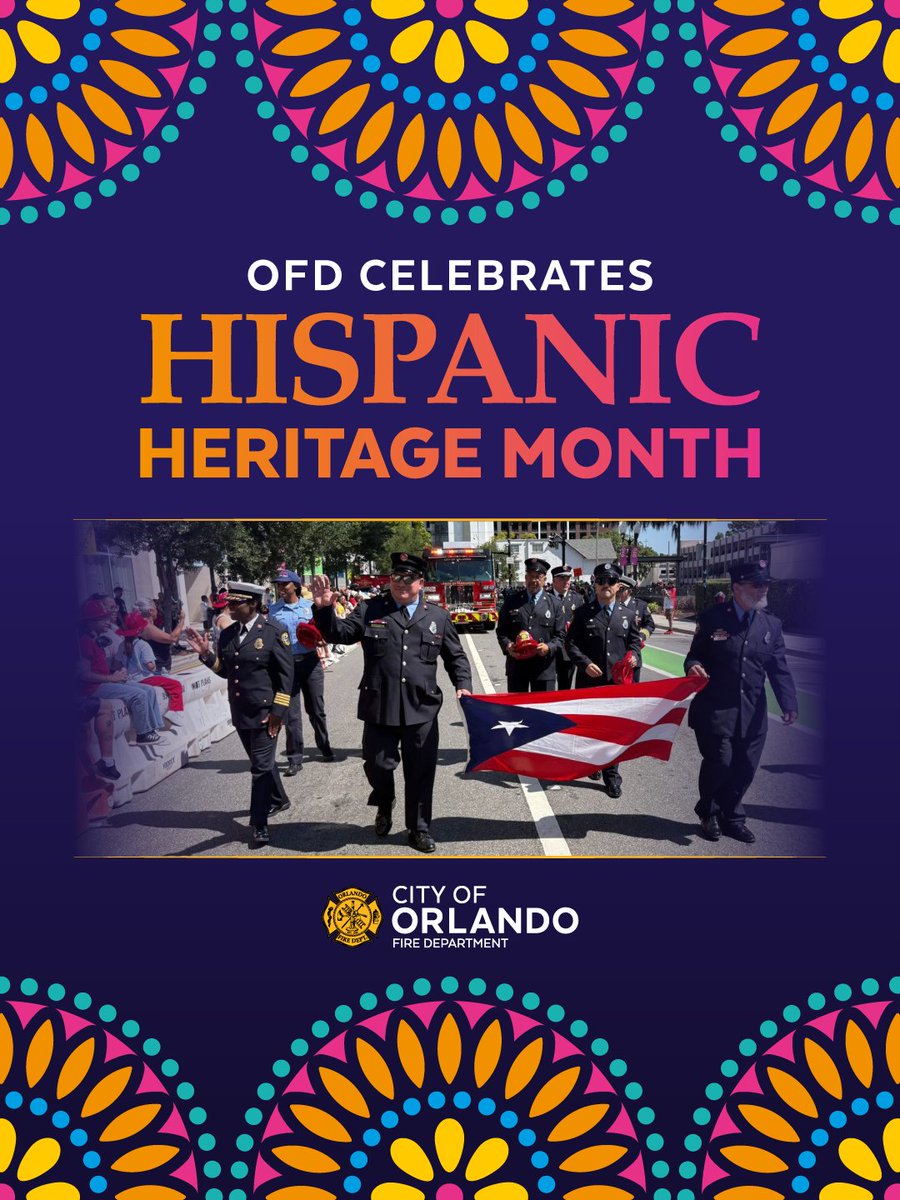OrlandoFireDept's tweet photo. Today marks the start of Hispanic Heritage Month and we're proud to celebrate the culture and heritage of the bustling Hispanic community in the City of Orlando, and celebrate those within OFD. https://t.co/Ea0294D1ku