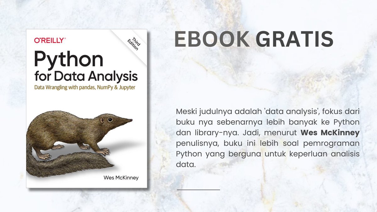 MikaelDewabrata's tweet photo. Otw lagi latihan ulang terutama materi-materi yang bisa nyambung ke data dan otomatisasi.

Buat yang mau coba belajar lagi, ada nih ebook gratisnya. Python for Data Analysis.

Link setelah ini.