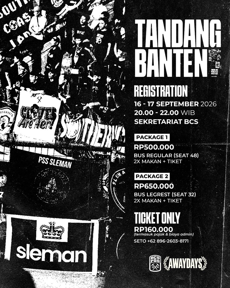 BCSxPSS_1976's tweet photo. TANDANG BANTEN! 🚌💨

📅 Registrasi: 16–17 September 2026
⏰ 20.00–22.00 WIB
📍 Sekretariat BCS

📲 Info/registrasi: Seto +62 896-2603-8171 https://t.co/aFSShRRNuk