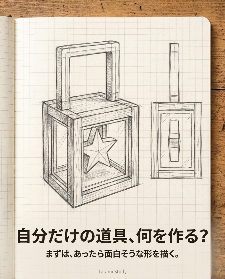 TatamiStudy's tweet photo. 自分だけの道具を作るなら？ 今回は「星を集めるランタン」を想像。ラフ→立体→色→持った姿の4枚です。空を飛べる靴も楽しそう。
#ゲーム制作 #TatamiStudy https://t.co/vgSoHoCA6R