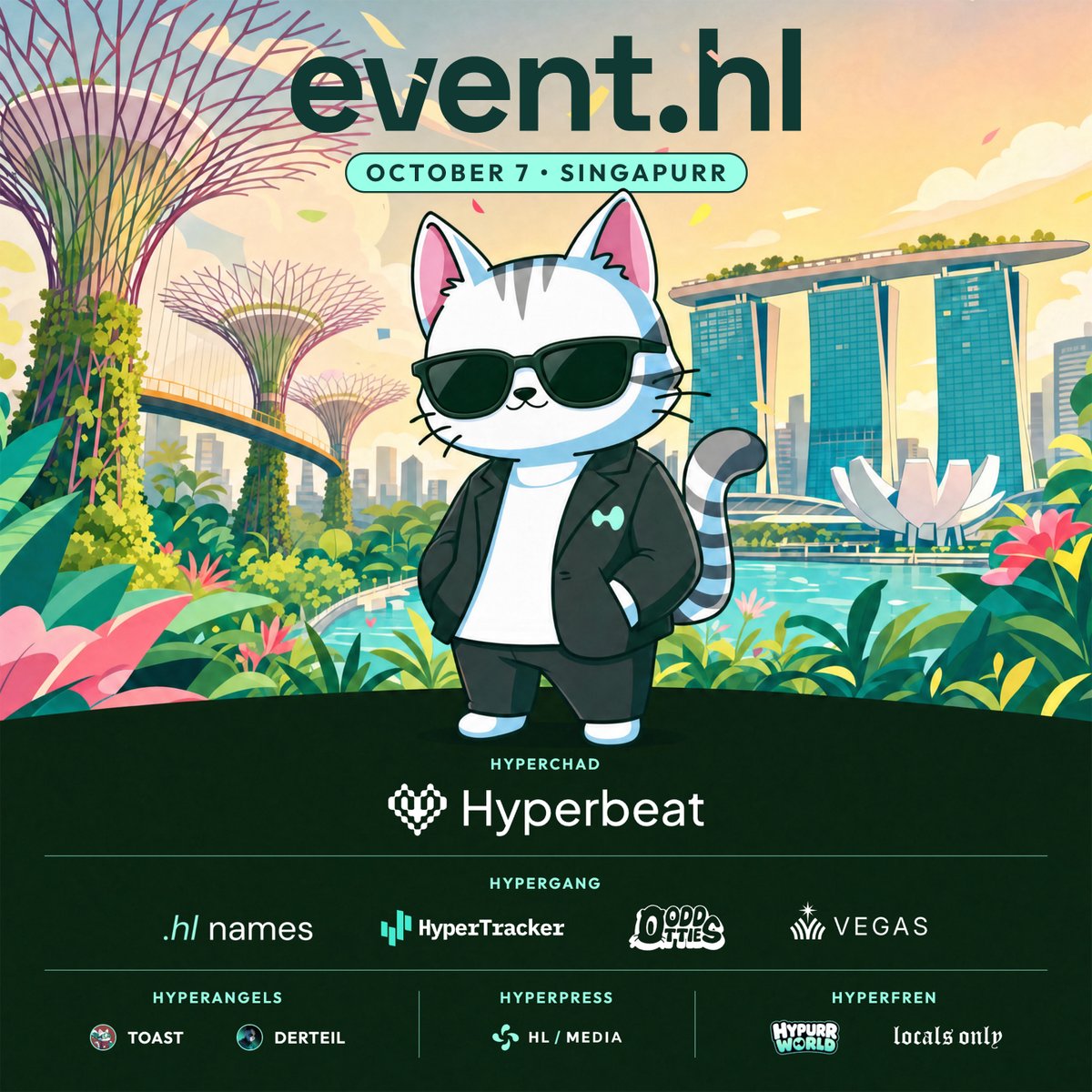 _LetMeDo_'s tweet photo. Calling all Hyperliquid frens coming to TOKEN2049 Singapore 🐱

You're invited to event.hl, a cultural afternoon for the community.

📅 October 7, Singapurr

RSVP here: https://t.co/UyGJMDDTWX

Come hang out, play some games, win some prizes and grab a drink with the community.

This wouldn't be happening without the amazing sponsors and partners who believed in it.

@hyperbeat, so grateful to have you as main sponsor.

@hlnames @HyperTracker @ottionhl @Vegas_HL thank you for being part of this.

@HLMedia_io will be covering the event.

Also joining us: @hypurrworld & locals only by @demi_hl

And last but not least, our angels @AlliedToasters and @derteil00, who supported this purely out of love for the community.

Thank you to every single one of you 💜

Limited spots, so grab yours. See you there!

Hyperliquid.