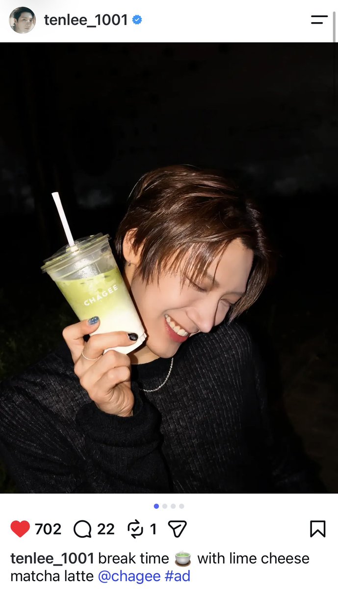 PPTT_1001's tweet photo. น้องเตนล์มาลงรูปกับ Chagee แล้วแท็กเลยว่าคือ @.chagee #.ad พ่อค้าหล่อมาก 

#tenlee_1001 
#TEN #TENLEE #เตนล์ #텐 https://t.co/Jp7PLpCya4