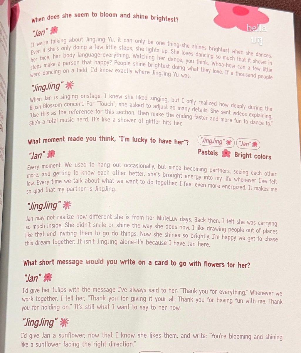 janjjngjing's tweet photo. when she only says “i love you”, but janjingjing said: 

“If a thousand people were dancing on a field, I‘d know exactly where Jingjing Yu was.”

“When Jan is singing on stage […] it’s like a shower of glitter hits her.”

#janjingjing https://t.co/2IDs5H3Bd3