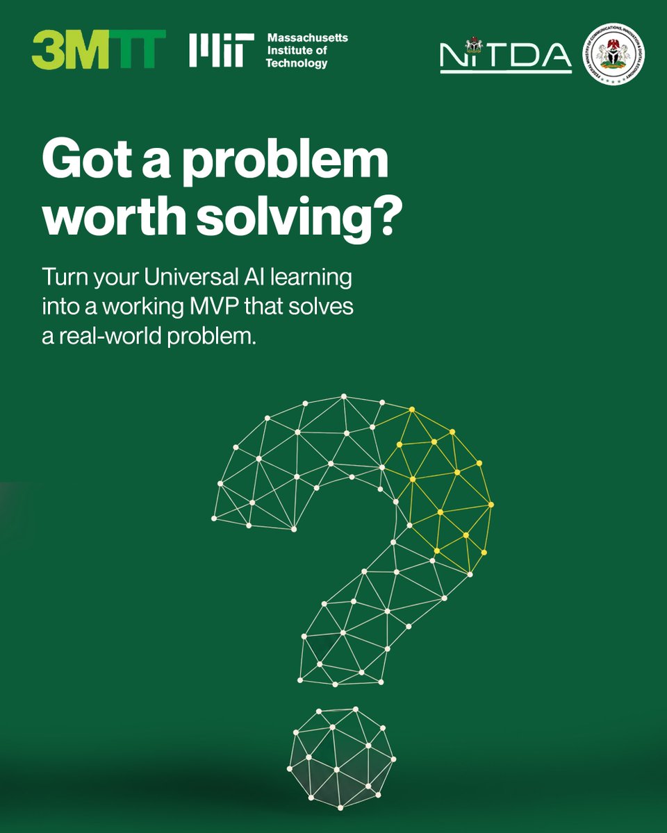 3MTTNigeria's tweet photo. Turn your AI learning into a working MVP! ๐
Open Learning Universal AI Innovation Challenge is here. No coding expert neededโbuild via no-code, low-code, or code.
Register & show your solution: https://t.co/Hs0gbAI0kK
#3MTT #MITOpenLearning https://t.co/tpK1HSKNQM
