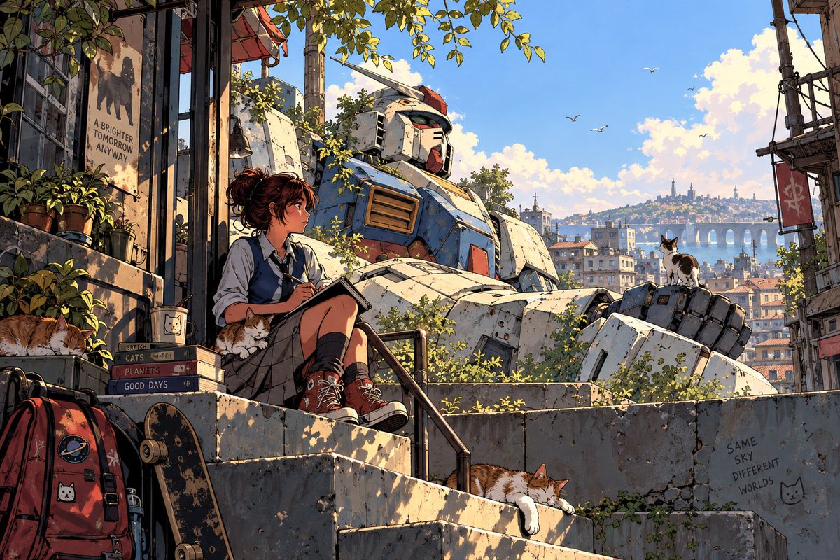 Solis_Novus's tweet photo. Aynı gökyüzü, farklı dünyalar 🌤️🤖🐱
#Gundam #AnimeArt #Mecha #CatLovers https://t.co/qjHP3c8c1Y
