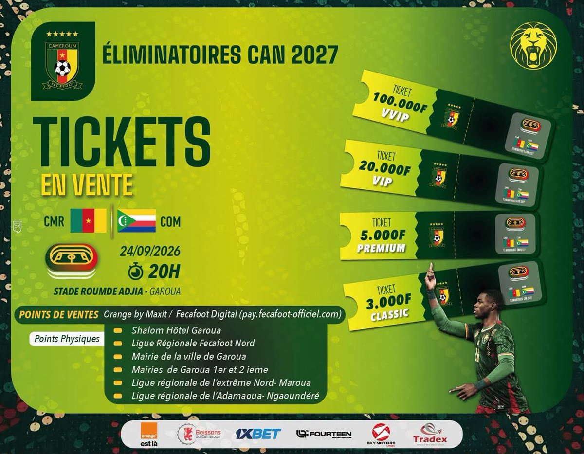 DjengoueR's tweet photo. Cameroun vs Comores: Les tickets sont déjà en vente 
#lavoixduperroquet https://t.co/61Vxs7pbG6
