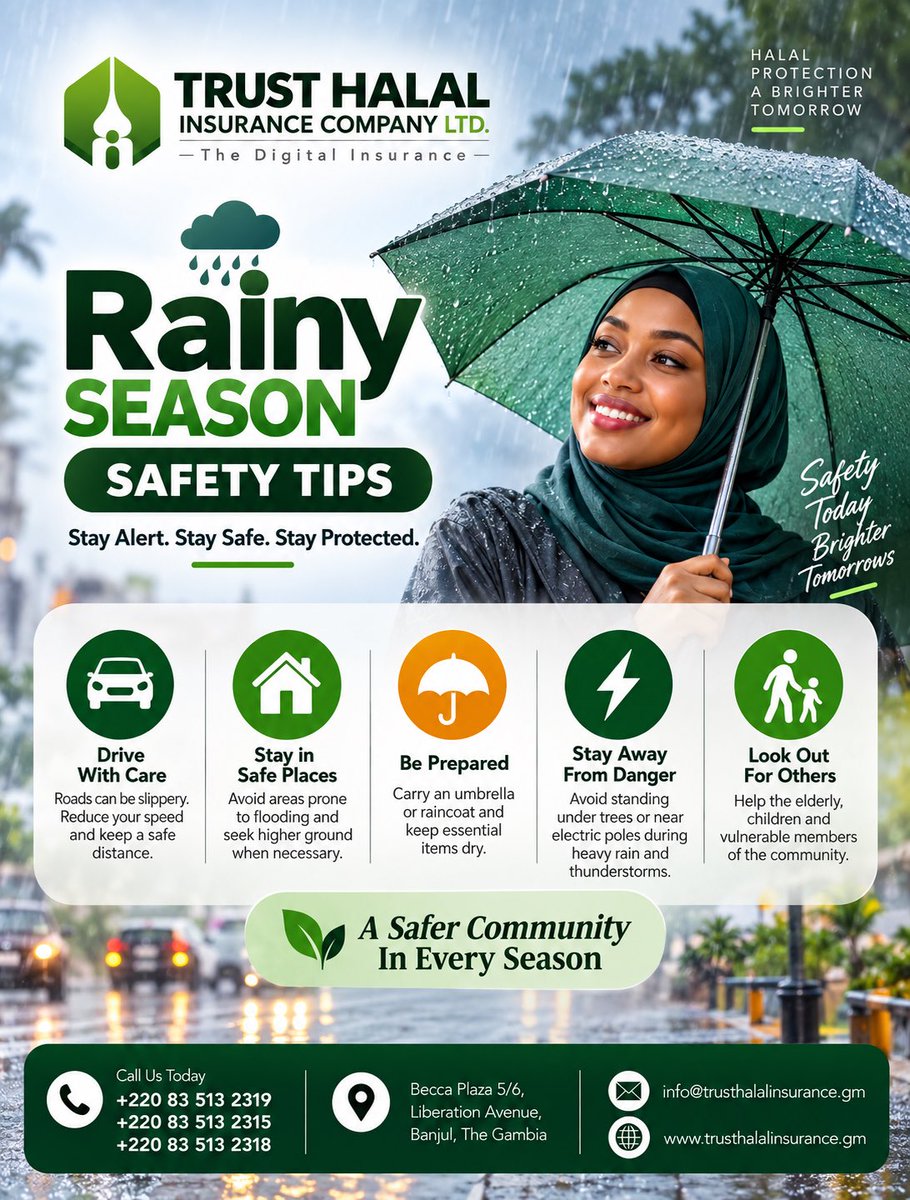 TrustHalalICL's tweet photo. Rainy Season Safety Tips from Trust Halal Insurance

The rains are here, and safety should always come first. Stay alert, take extra care on the roads, avoid flood-prone areas, and keep yourself and your loved ones protected.

#RainySeason #SafetyTips #StaySafe #StayProtected https://t.co/cbFPt7xkQN