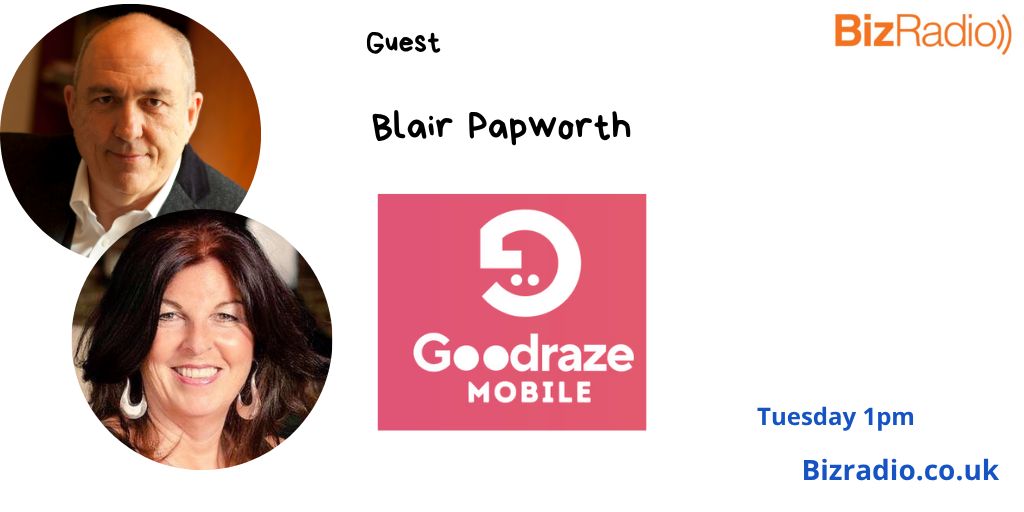businessbunker's tweet photo. Joining Paul &amp; @Julesserkin on the #BBunker Radio Show today at 1m 
Our Guest Is 

@BlairPapworth of @goodrazemobile 

All the details here https://t.co/YKn6C2JYf8 https://t.co/zQwmztNtRj