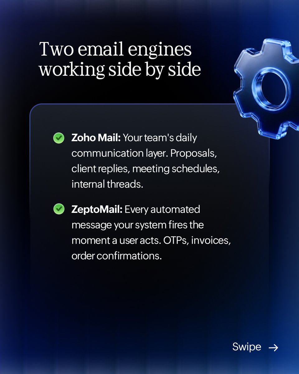 ZohoWorkplace's tweet photo. Your Zoho Workplace plan includes @ZohoZeptoMail credits. Just opt in to get started. OTPs, order confirmations, password resets—your apps can send them all from the same platform your team already uses.                                           

Swipe to see what's included.

#ZohoWorkplace #ZeptoMail #Zoho #BusinessEmail