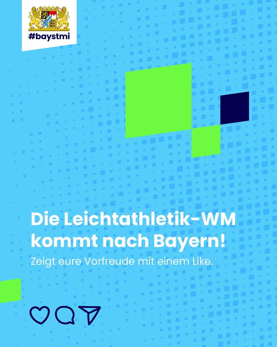 BayStMI's tweet photo. 🏟️ Die Leichtathletik-WM 2031 kommt erstmals nach München! 🌍 Athletinnen und Athleten aus über 200 Verbänden treten im Olympiapark an. #Bayern|s Sportminister Joachim Herrmann: „Das ist ein großartiger Erfolg und ein starkes Signal für den Sportstandort Bayern.“ 💙🤍 #baystmi https://t.co/pmqEKBs8hg