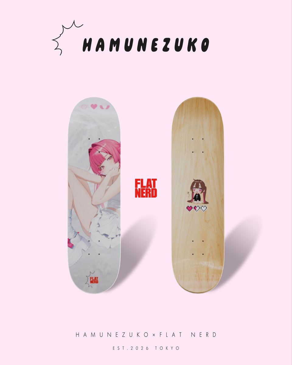 nezukonezu32's tweet photo. 【おしらせ】
海外のスケートショップで展開予定の
はむねずこ× FLAT NERD Collaboration Skate Deck.

海外展開に先駆けて、日本では鑑賞・コレクション用の「ART DECK」として、FLAT NERD公式オンラインストア限定で先行販売されます。

受注期間：9/15〜9/29
10月下旬より順次発送予定
(リンクはツリーに)