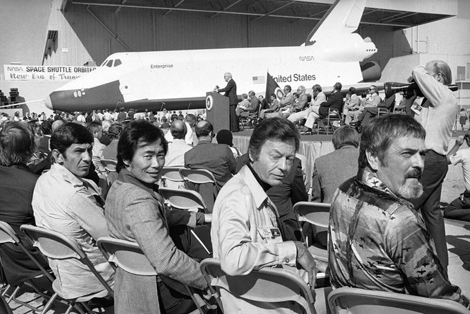 Rainmaker1973's tweet photo. 50 years ago Today, this iconic photo was shot at the first Shuttle showing: its name was Enterprise. https://t.co/Lx99bkSQGh