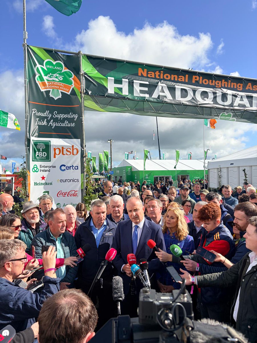 FarmersMonthly's tweet photo. Taoiseach Micheál Martin addressing members of the press at the @NPAIE National Ploughing Championships today in Screggan. https://t.co/ypBbor2Mba