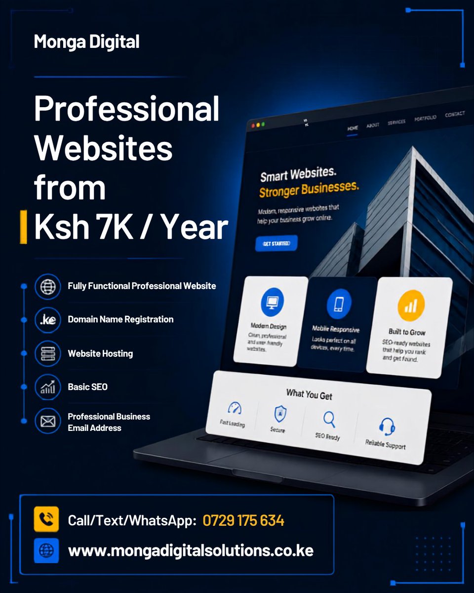 MongaDigital's tweet photo. Get your professional business website for just Ksh 7,000 per year.

Website + #domain + #hosting + basic #SEO + professional #businessemail

Starting a business or still relying only on social media? Get your business #online.

Order now: https://t.co/cOVMH8TmBf

#WebsiteDesign https://t.co/3nf42hAPGe