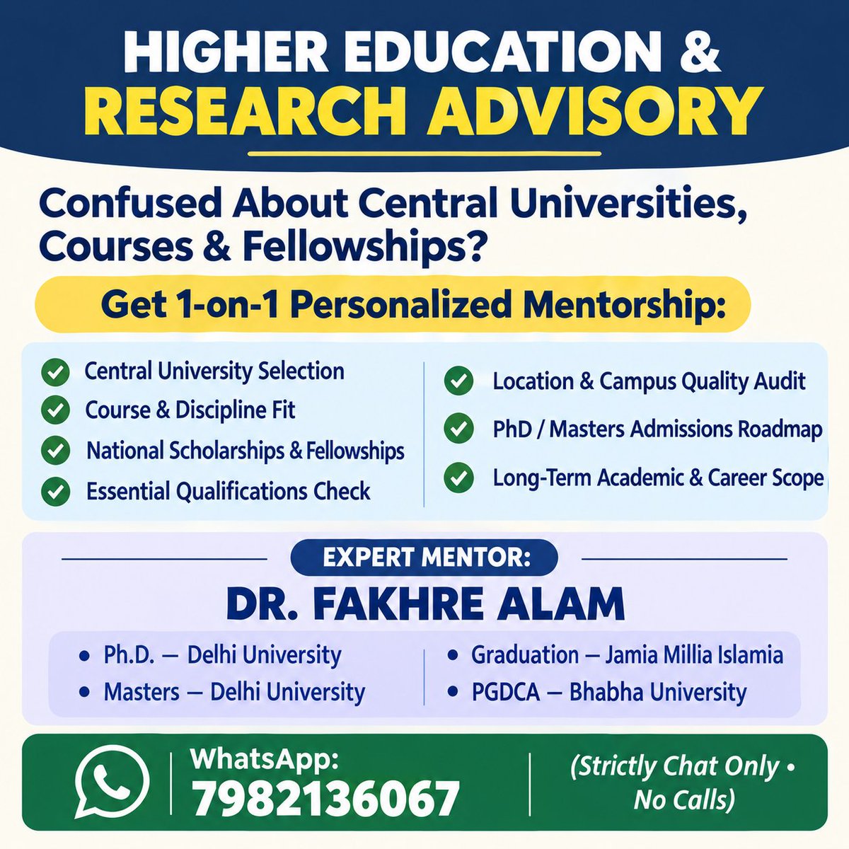 fakhre_alam_'s tweet photo. #HigherEducation #CentralUniversity #CUET #PhDAdmissions #Scholarships #AcademicMentorship #DelhiUniversity #JamiaMilliaIslamia #CareerGuidance https://t.co/EFMJBsz1mv
