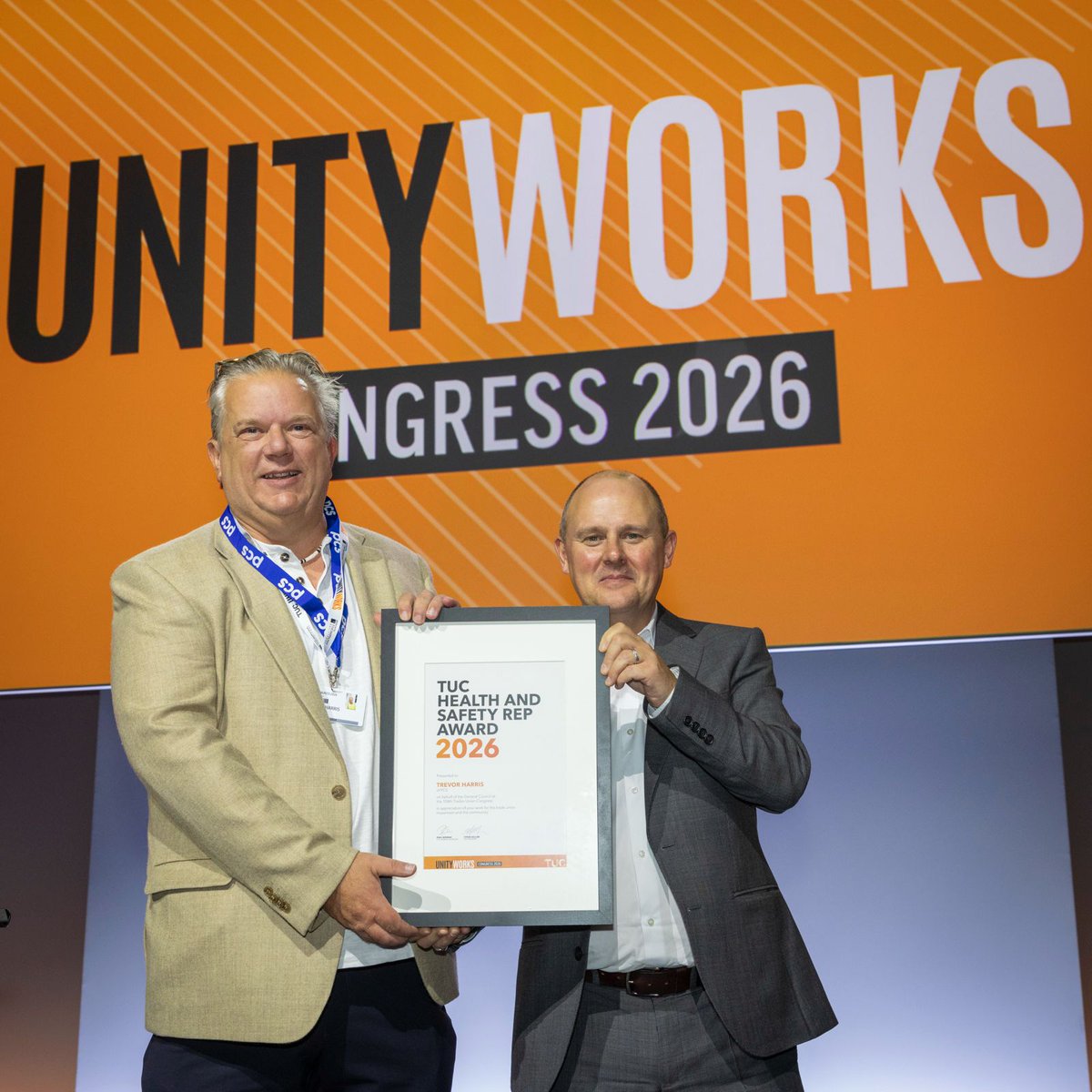 pcs_union's tweet photo. A big shout-out and huge congratulations to Trevor Harris from PCS, who has won this year's TUC health and safety award.
Trevor, we salute you!
#UnityWorks #PCS https://t.co/8BSovQw4B7