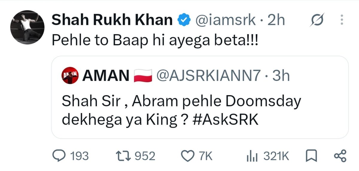 Neeteshx5's tweet photo. Breaking: SRK confirms RDJ is his dad 💀 https://t.co/ZITItQTzmq
