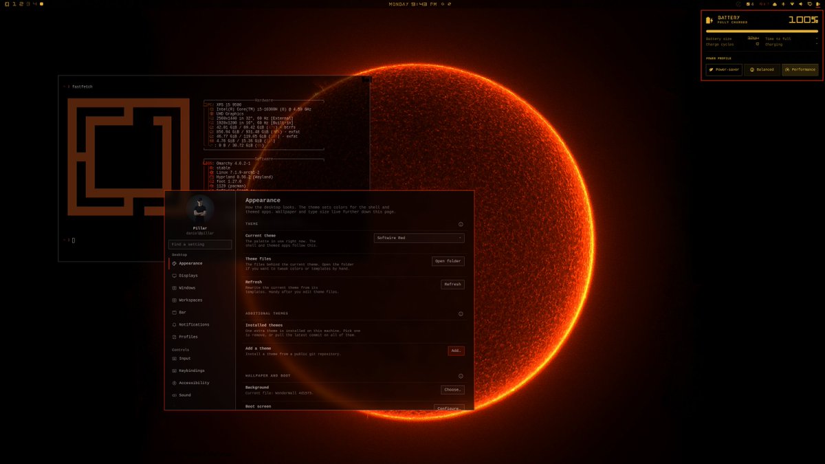 DanJKlabunde's tweet photo. I just finished my space/sci-fi theme pack for Omarchy.

Try it out and lmk if you run into any issues!

https://t.co/hNgByqeLfU https://t.co/XHETtciIaA