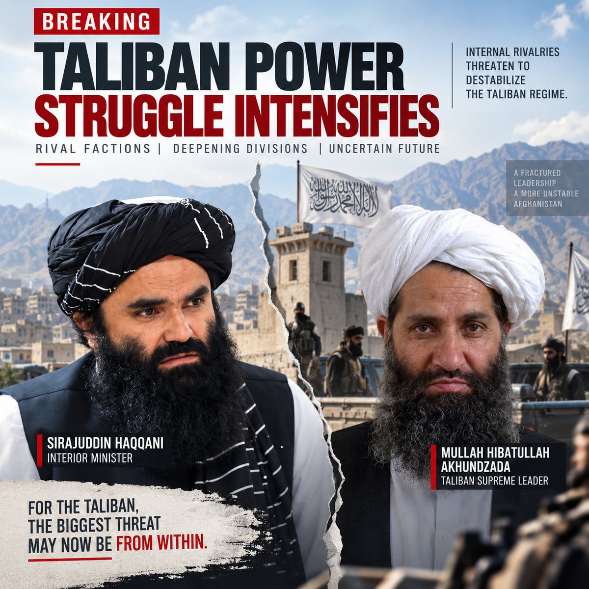 Anushayer's tweet photo. Internal rift deepens as Hibatullah targets Sirajuddin Haqqani for arrest. With factions on high alert, the #Taliban regime's greatest threat is now internal collapse. #TalibanRift #talibanexposed https://t.co/BcuZmU09VC