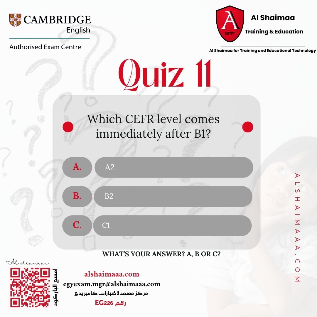 ALshaimaaEg's tweet photo. 🧠🔥 Quiz 11 وصل!

هنشوف مين فاهم مستويات الـ CEFR بجد 👀

❓ Which CEFR level comes immediately after B1?

A️⃣ A2  
B️⃣ B2  
C️⃣ C1  

🤔 إيه إجابتك؟ اكتب A أو B أو C في الكومنتات 👇
ومتبصش على الإجابة قبل ما تختار! 😎 https://t.co/LDauTTcTIp
