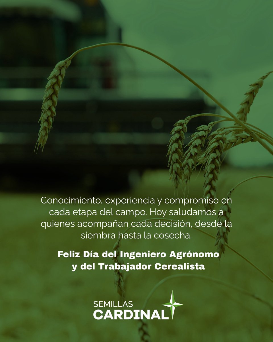 Cardinalseeds's tweet photo. Muy feliz día a todos los Ingenieros Agrónomos y Trabajadores Cerealistas 🌾🇺🇾

#semillascardinal https://t.co/WpElr3MepF