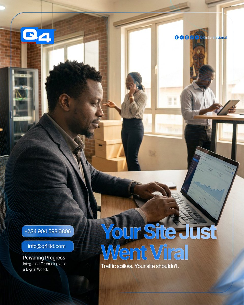 Q4international's tweet photo. Your site just went viral. Now what?

That's exactly when most sites crash — right when it matters most. We build hosting that holds up under pressure.

Let's make sure you're ready. Message us.
📞 +234 904 593 6806 📧 info@q4iltd.com

#Hosting #DigitalInfrastructure #Q4ILimited https://t.co/EgXxDMYtbU