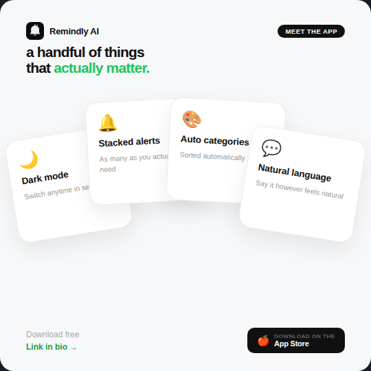 RemindlyAI_app's tweet photo. It's not you, it's your reminders app 😤
A handful of things that actually matter, weighed up honestly against the regular reminders app. Download free link in bio
#RemindlyAI #NeverForget #AIApp #LifeHack #Productivity https://t.co/6PsZkNjoYL