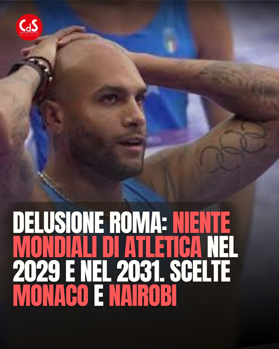 CorSport's tweet photo. ❌Niente Roma. World Athletics ha comunicato che le città scelte per i Mondiali di Atletica del 2029 e del 2031 saranno Nairobi e Monaco. Bocciata la candidatura italiana.
#CorrieredelloSport #Atletica https://t.co/ZIyzEUbd1d