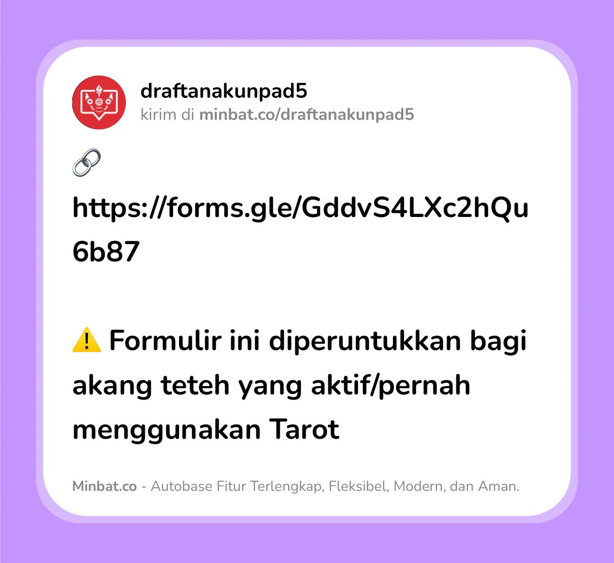 draftanakunpad5's tweet photo. Pad! Punten akang teteh, kami dari Prodi Antropologi 2026 membutuhkan bantuan untuk mengisi gform terkait tugas mini riset mengenai "Perspektif Gen-Z Terhadap Tarot sebagai Pertimbangan dalam Pengambilan Keputusan" https://t.co/rPyCqqmLu7