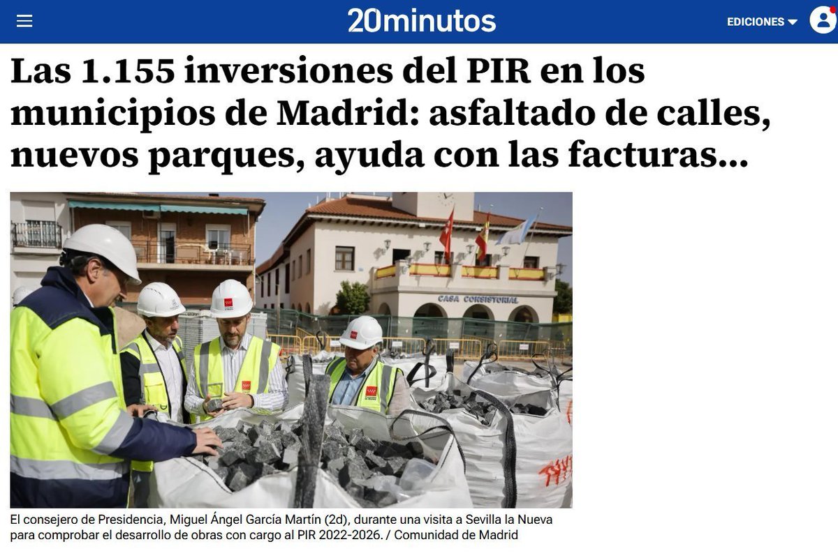 AdmonLocalCM's tweet photo. ✅ Las 1.155 inversiones del PIR en los municipios de Madrid: asfaltado de calles, nuevos parques, etc.

🏗️ Estas actuaciones permiten modernizar los servicios públicos y seguir mejorando la calidad de vida de los vecinos en toda la región.

🗞️ @20m.

🔗 https://t.co/UO5vHwN0gX https://t.co/0hmVm8LbcH