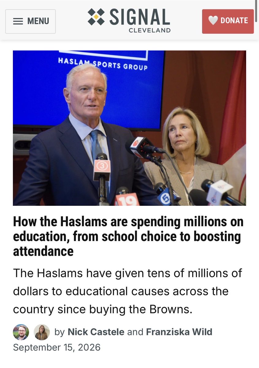 NickCastele's tweet photo. The Haslams have given tens of millions to educational efforts since buying the Browns in 2012.

Their causes include an attendance campaign and national organizations that support charters and school vouchers.

With @UhWild, a look at their philanthropic playbook: https://t.co/nA7WmL8PqZ