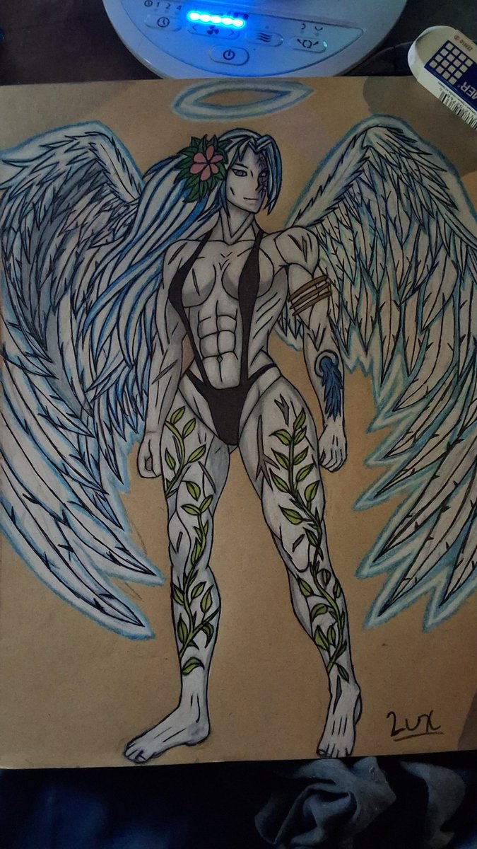 Lux_Sanitatem's tweet photo. Finished the front view of Katerina. In her true form she has white skin, wings and a Halo, though she is able to conceal it and appear human when needed. She has some Magic tattoos and pupilless silver eyes. #Art #DnD #DnDArt #Aasimar #Cleric https://t.co/9OnG6oKaT9