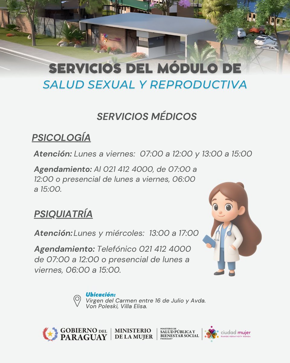 ciudadmujerpy's tweet photo. Brindamos atención integral y especializada para tu bienestar físico y emocional.
Conocé nuestros servicios médicos 👇:

🔹 Clínica Médica
🔹 Odontología
🔹 Nutrición
🔹 Psicología
🔹 Psiquiatría

#GobiernoDelParaguay https://t.co/7uT8ZNkX8D