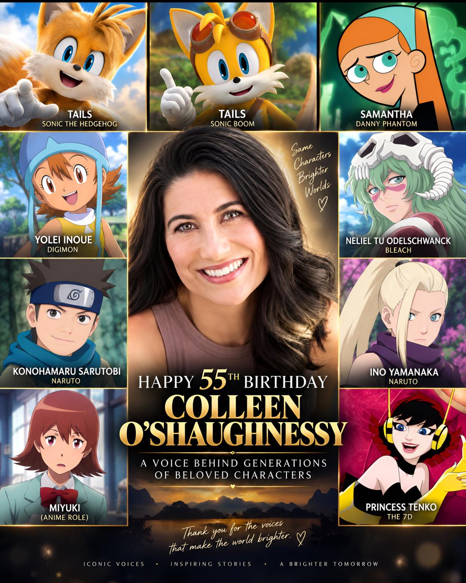 cartoonvibes26's tweet photo. Happy 55th birthday to the talented Colleen O’Shaughnessy! 🎂

The iconic voice of Tails in the Sonic the Hedgehog franchise, Jazz Fenton in Danny Phantom, Sora Takenouchi in Digimon, and Ino Yamanaka in Naruto, O’Shaughnessy has brought countless memorable characters to life across animation and anime.