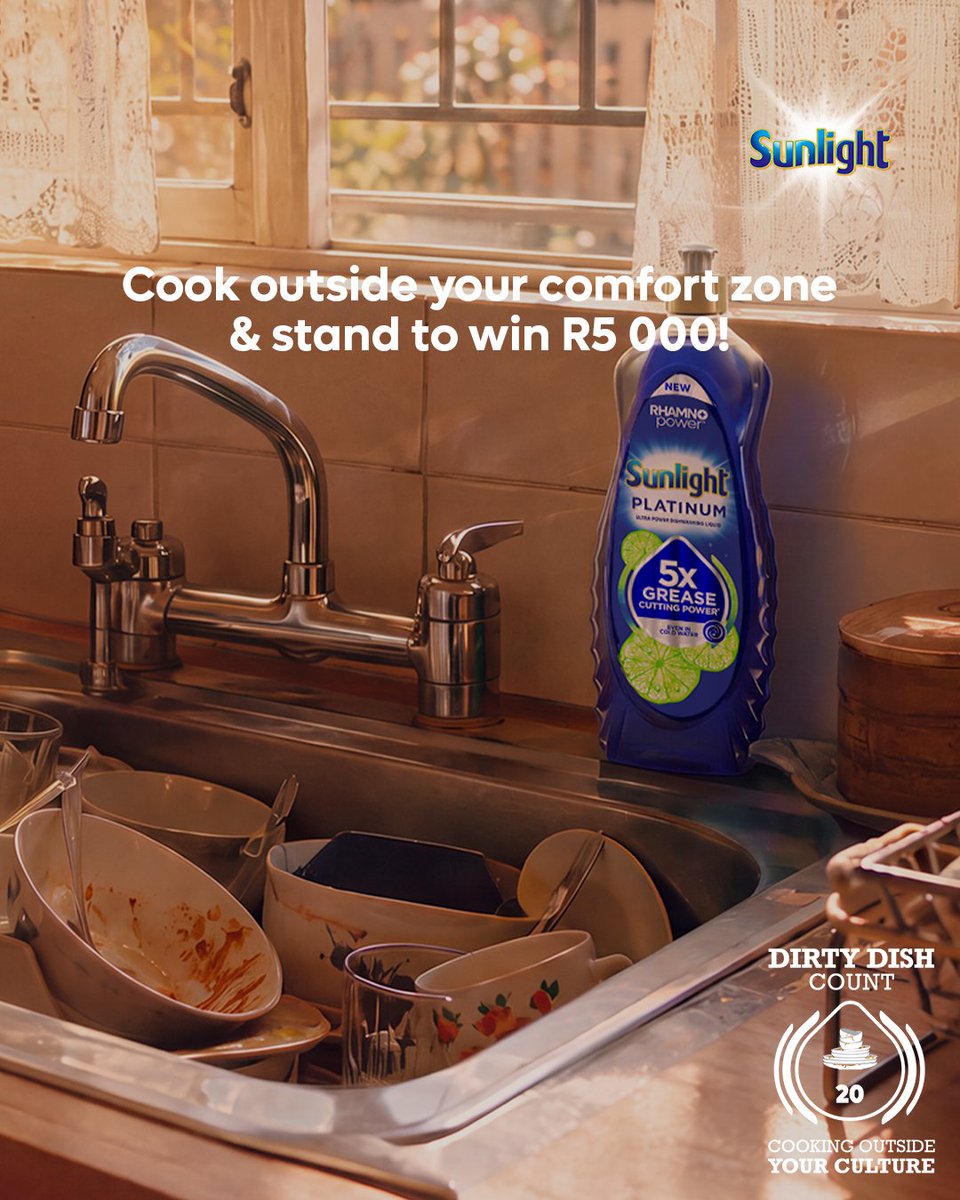 CapricornFM's tweet photo. WIN | Tried cooking outside your comfort zone? Tell us the story behind the dish, how many pots, plates &amp; utensils you used, tag @capricornfm + @Sunlight_ZA and use #DirtyDishCount. Stand a chance to WIN R5 000 + an additional R2 000 with proof of purchase! 💰🫧 https://t.co/B2qFIiX1rq