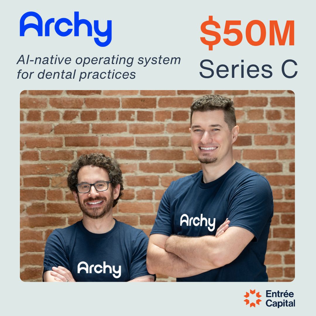 EntreeCapitalVC's tweet photo. Congrats to Archy on their $50M Series C! 🎉
#Dental practices have always run on a patchwork of disconnected legacy systems. Archy replaces all of it with one #AI-native platform. 

1,000+ practices across 45 states. $300M+ in annual payments processed. 130 people on the team.

We're proud to have continued backing Archy through this round, led by @JMIEquity alongside @TCV, @BessemerVP, @CRV, and @alvencap. $97M raised in total.

Congrats to Jonathan, Ben, and the whole team!