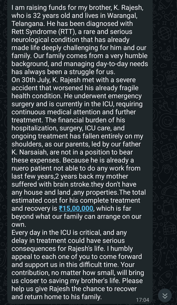 VamsiOn_X's tweet photo. Urgent help needed for my friend’s brother’s medical treatment.
Any contribution, big or small, can make a difference. Please donate or share this post to help us reach more people. https://t.co/otoVMoz5KZ