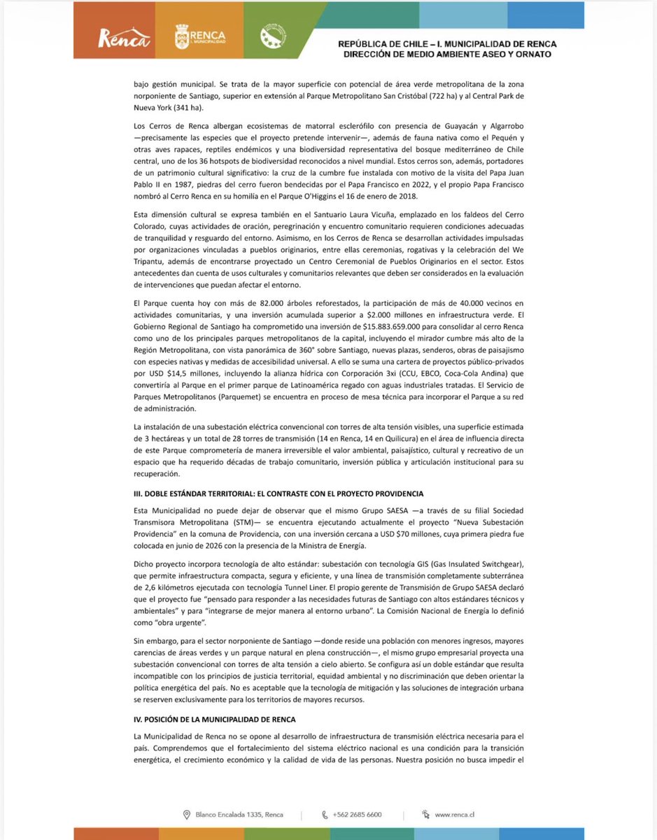 cn_castro's tweet photo. Ya enviamos nuestro pronunciamiento formal a @conaf_minagri, al @MinEnergia, al @MMAChile, al @GobSantiago, a la @muniquilicura, y a todas las autoridades que deben pronunciarse sobre este proyecto.

No a las torres en nuestro Parque💚⛰️ https://t.co/GT9ootkCLA