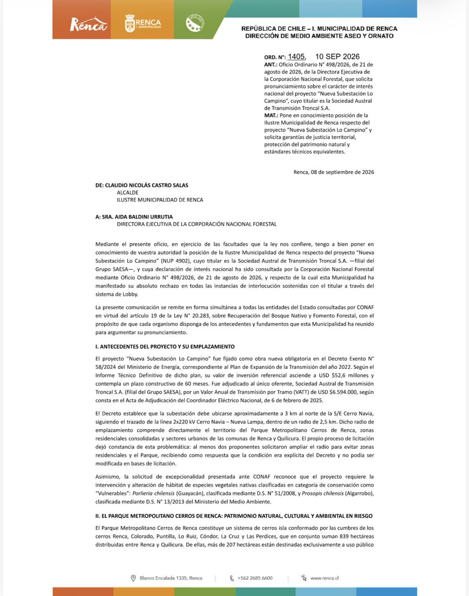 cn_castro's tweet photo. Ya enviamos nuestro pronunciamiento formal a @conaf_minagri, al @MinEnergia, al @MMAChile, al @GobSantiago, a la @muniquilicura, y a todas las autoridades que deben pronunciarse sobre este proyecto.

No a las torres en nuestro Parque💚⛰️ https://t.co/GT9ootkCLA