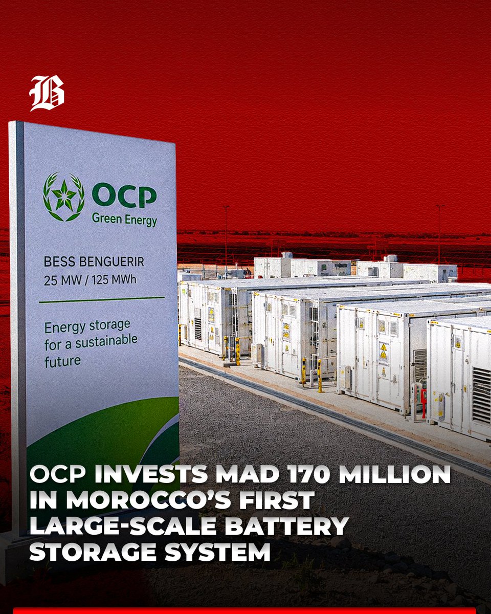 BarlamanToday's tweet photo. OCP Green Energy has invested nearly MAD 170 million ($19.9 million) to develop Morocco's first large-scale battery energy storage system, with the facility at OCP's mining site in Benguerir now powered up ahead of performance testing, according to a statement by OCP Group.
#OCP https://t.co/13bewrJrWL