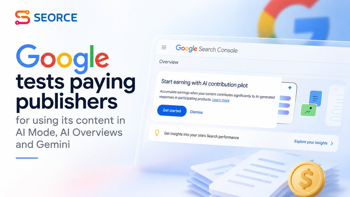 seorce_'s tweet photo. Google is testing payments for publisher content used in AI answers.

The feature is called 𝗔𝗜 𝗖𝗼𝗻𝘁𝗿𝗶𝗯𝘂𝘁𝗶𝗼𝗻.

It appears inside Search Console for selected publishers.

Here’s what it covers:

• 𝗔𝗜 𝗠𝗼𝗱𝗲
• 𝗔𝗜 𝗢𝘃𝗲𝗿𝘃𝗶𝗲𝘄𝘀
• 𝗚𝗲𝗺𝗶𝗻𝗶

The idea is simple.

If your content significantly contributes to an AI-generated response, you may earn from it.

Google says this is still an early-stage pilot.

Dozens of publishers have reportedly been approached, with small and mid-sized publishers showing more interest than big media groups.

The bigger story is not just payment.

It is how Google may start valuing publisher content beyond clicks.

Still, the big unknowns remain:

• 𝘞𝘪𝘥𝘦𝘳 𝘳𝘰𝘭𝘭𝘰𝘶𝘵
• 𝘔𝘦𝘢𝘯𝘪𝘯𝘨𝘧𝘶𝘭 𝘱𝘢𝘺𝘰𝘶𝘵𝘴
• 𝘏𝘰𝘸 “𝙨𝙞𝙜𝙣𝙞𝙛𝙞𝙘𝙖𝙣𝙩 𝙘𝙤𝙣𝙩𝙧𝙞𝙗𝙪𝙩𝙞𝙤𝙣” 𝘨𝘦𝘵𝘴 𝘮𝘦𝘢𝘴𝘶𝘳𝘦𝘥

AI search is starting to put a price on content.