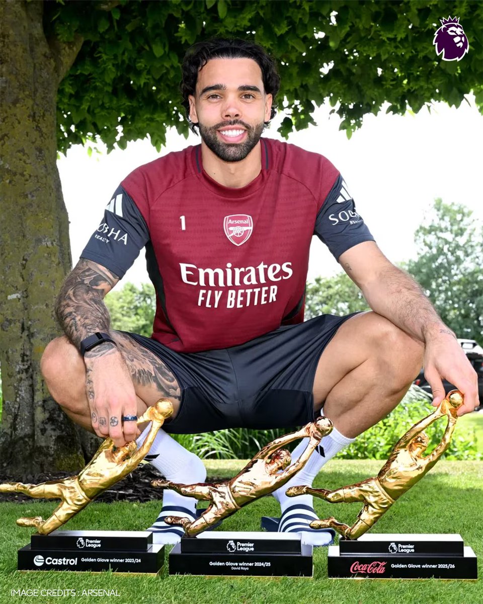 PLforIndia's tweet photo. Reminder: Birthday boy David Raya has a hat-trick of Premier League Golden Glove awards 🧤🎂

@Arsenal https://t.co/WqFKgtE0Wq